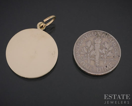 14k Yellow Gold "Qu'hier Que Domain" French Love Disk Charm 3.1g i19183