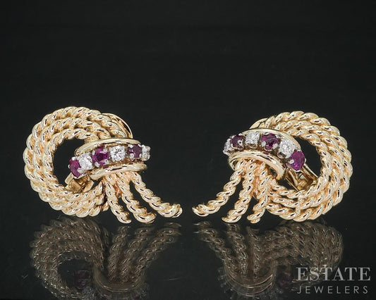 Vintage 14k Yellow Gold Tiffany & Co. Natural Ruby & Diamond Earrings 21g i19163