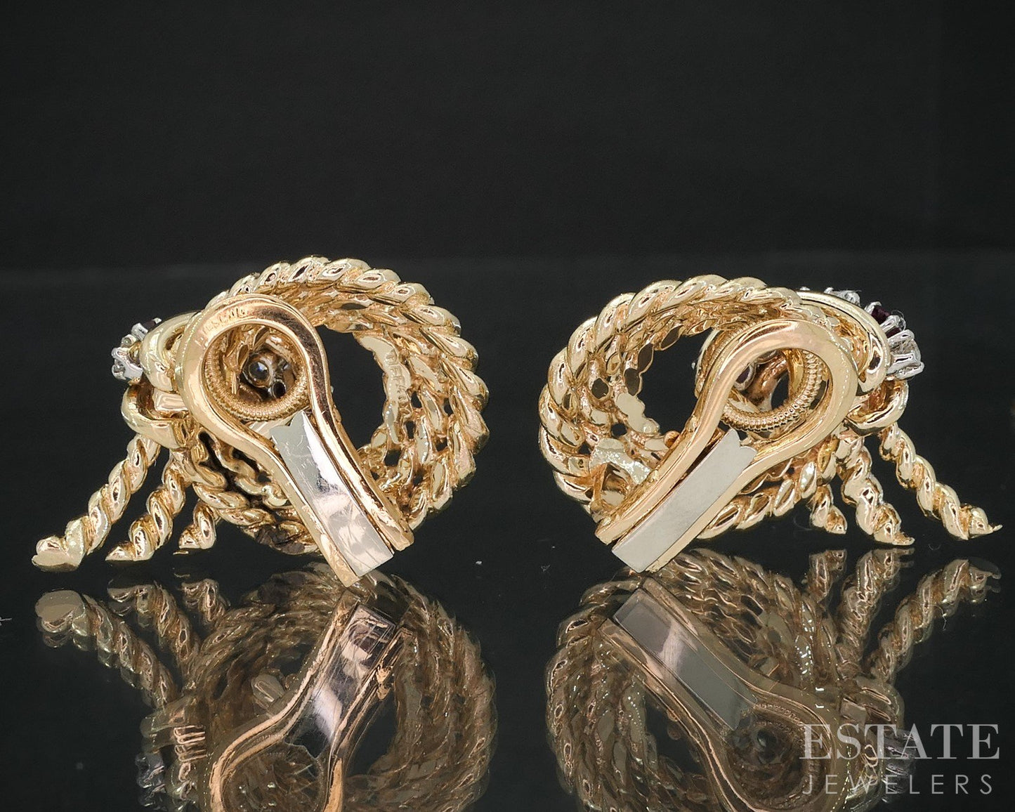 Vintage 14k Yellow Gold Tiffany & Co. Natural Ruby & Diamond Earrings 21g i19163