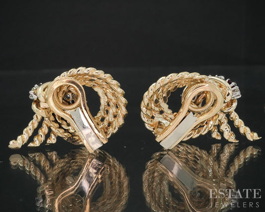 Vintage 14k Yellow Gold Tiffany & Co. Natural Ruby & Diamond Earrings 21g i19163