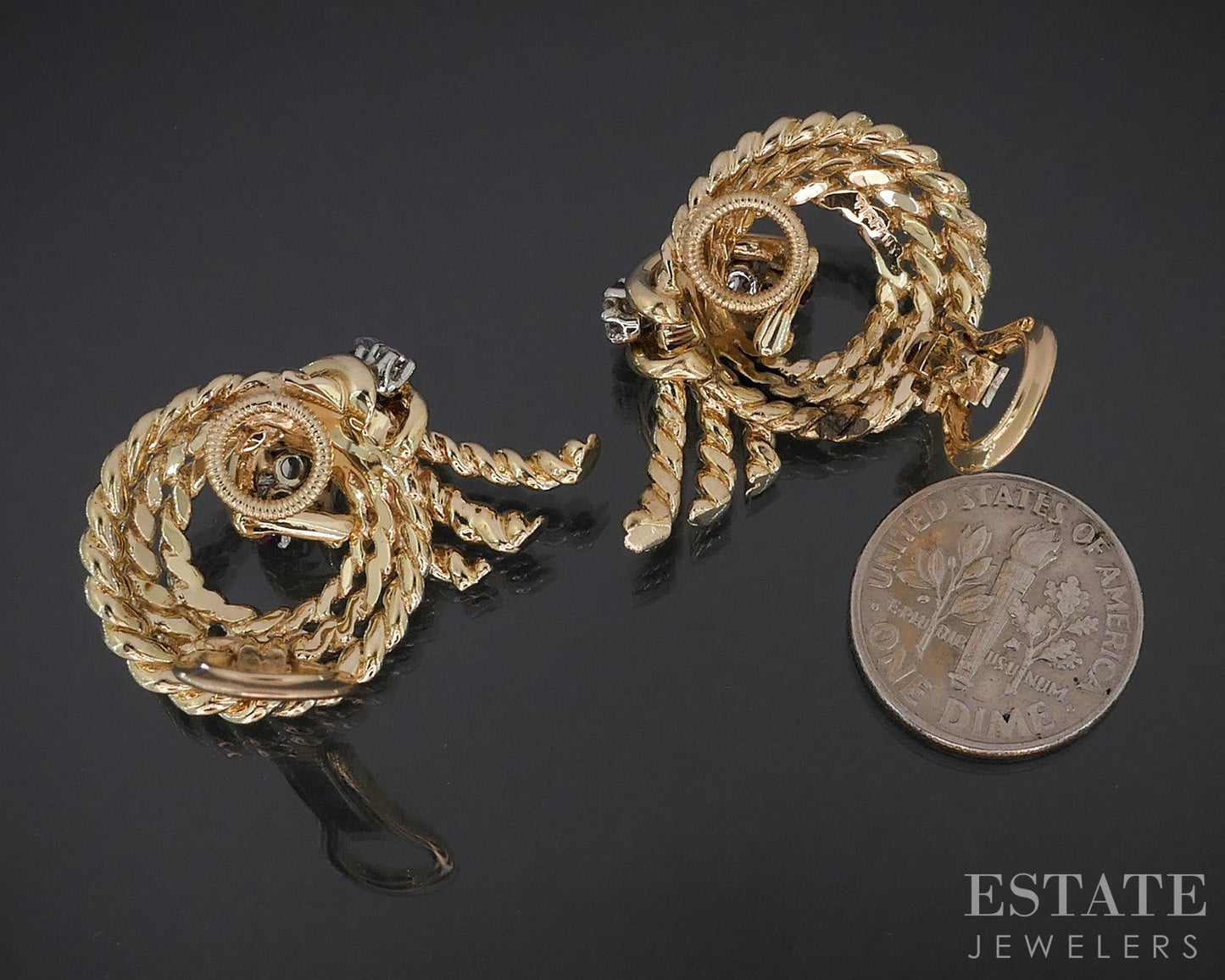 Vintage 14k Yellow Gold Tiffany & Co. Natural Ruby & Diamond Earrings 21g i19163