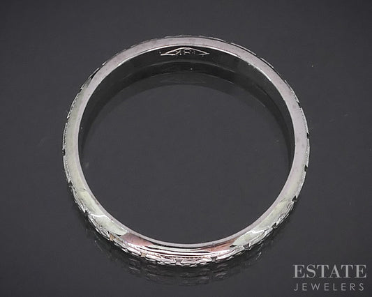 Antique 18k White Gold 3.3mm Engraved Floral Ladies Wedding Band 5.0g i19147