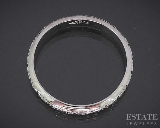 Antique 18k White Gold 3.3mm Engraved Floral Ladies Wedding Band 5.0g i19147