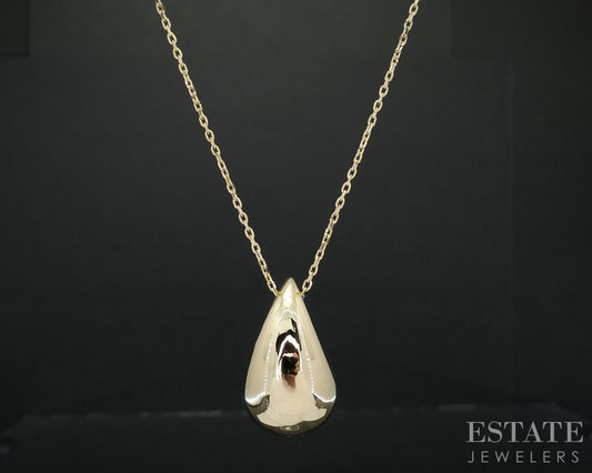 18k Yellow Gold Cable Chain Large Teardrop Ladies Necklace 5.3g 16.5"L i19162