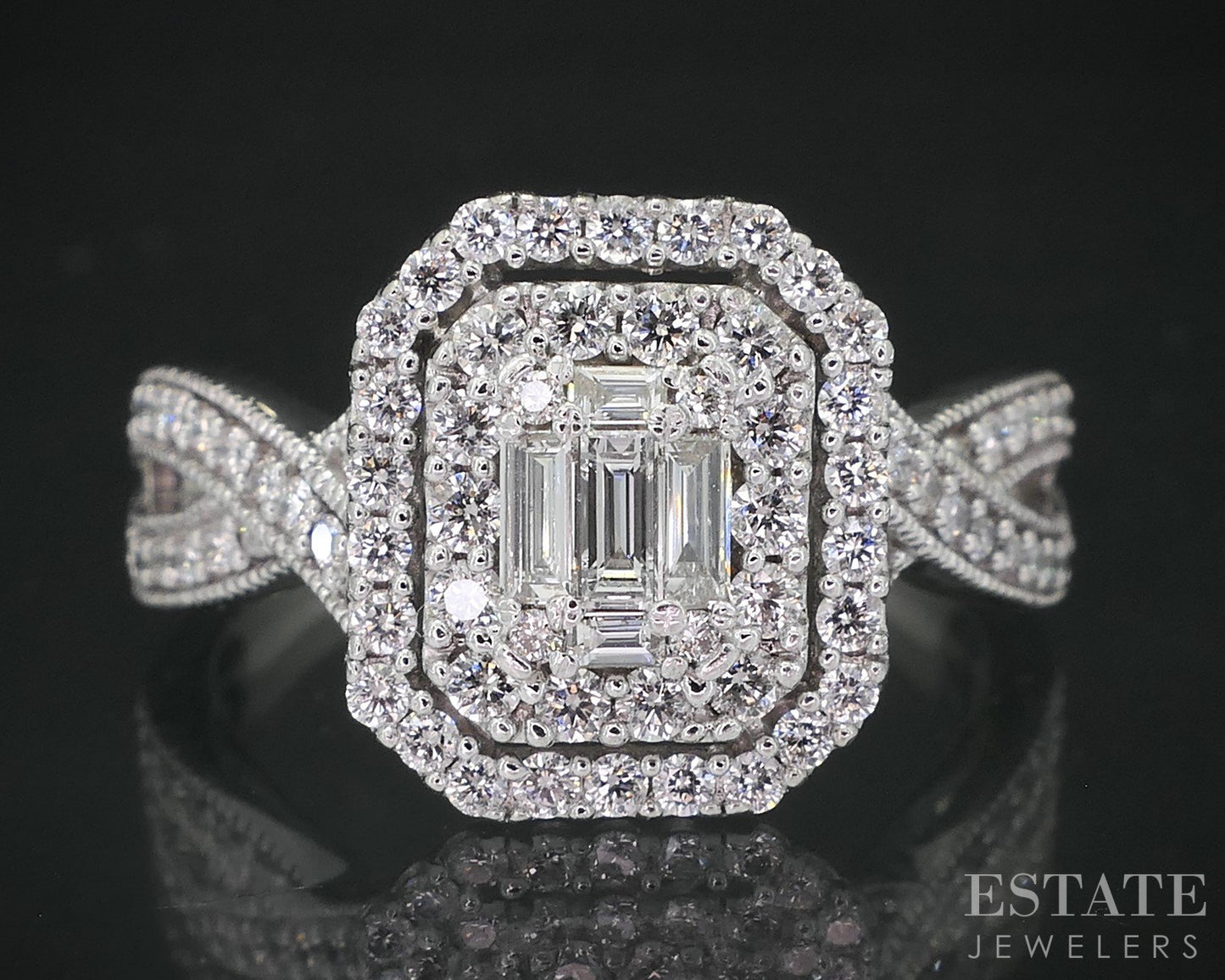 14k White Gold Natural 1ctw Diamond Cluster Halo Engagement Ring 6.1g i19155