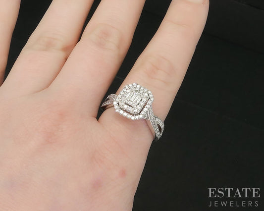 14k White Gold Natural 1ctw Diamond Cluster Halo Engagement Ring 6.1g i19155