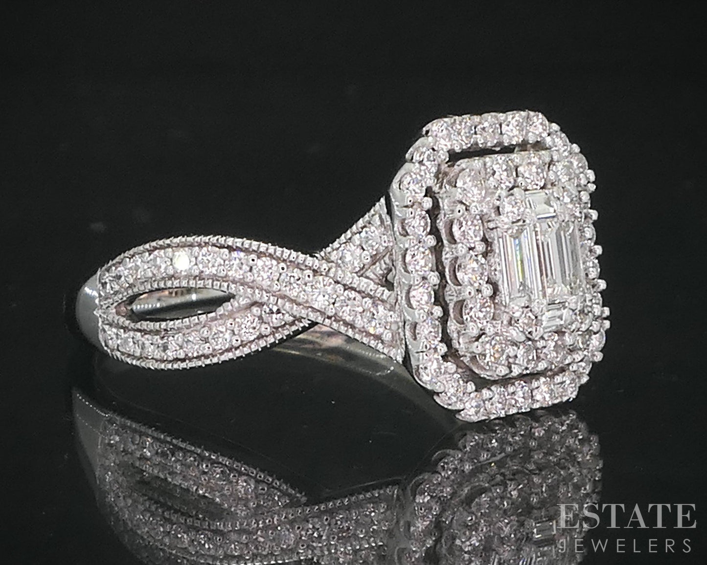 14k White Gold Natural 1ctw Diamond Cluster Halo Engagement Ring 6.1g i19155