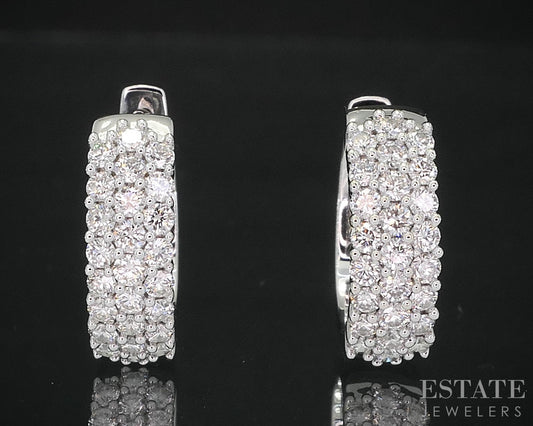 14k White Gold Round Natural 1ctw Diamond Hoop Huggie Earrings 6g i19151