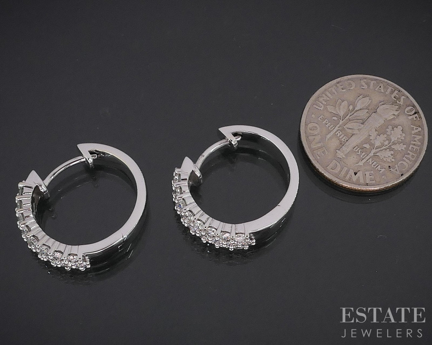 14k White Gold Round Natural 1ctw Diamond Hoop Huggie Earrings 6g i19151