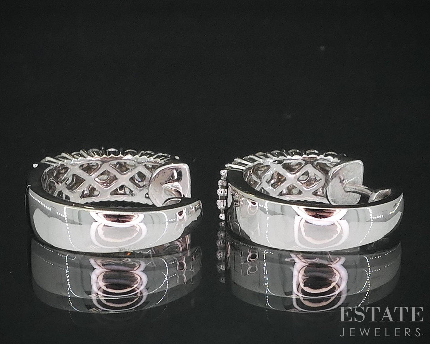 14k White Gold Round Natural 1ctw Diamond Hoop Huggie Earrings 6g i19151