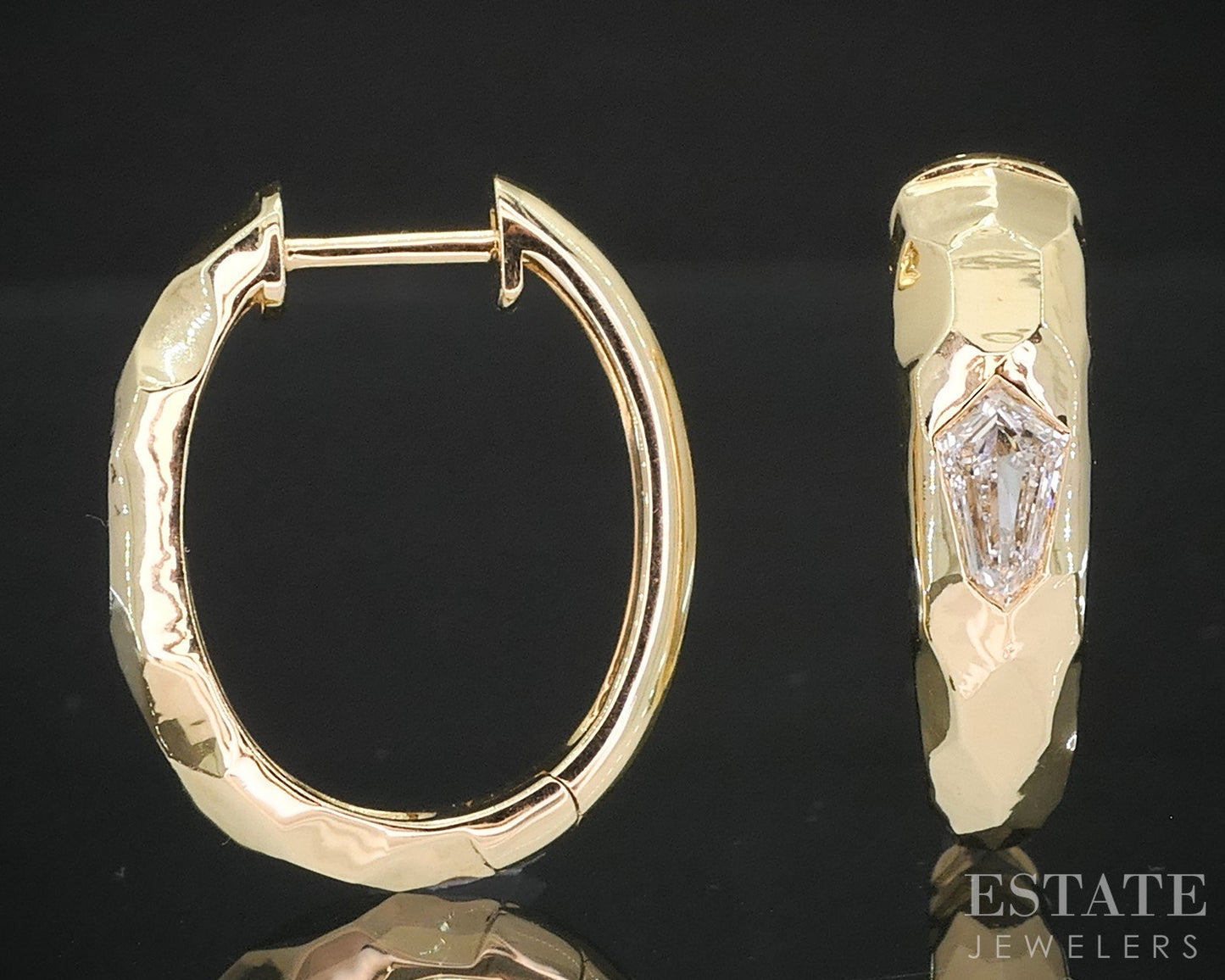 18k Yellow Gold Kite Shaped Natural .44ctw Diamond Hoop Earrings 4.5g i19188