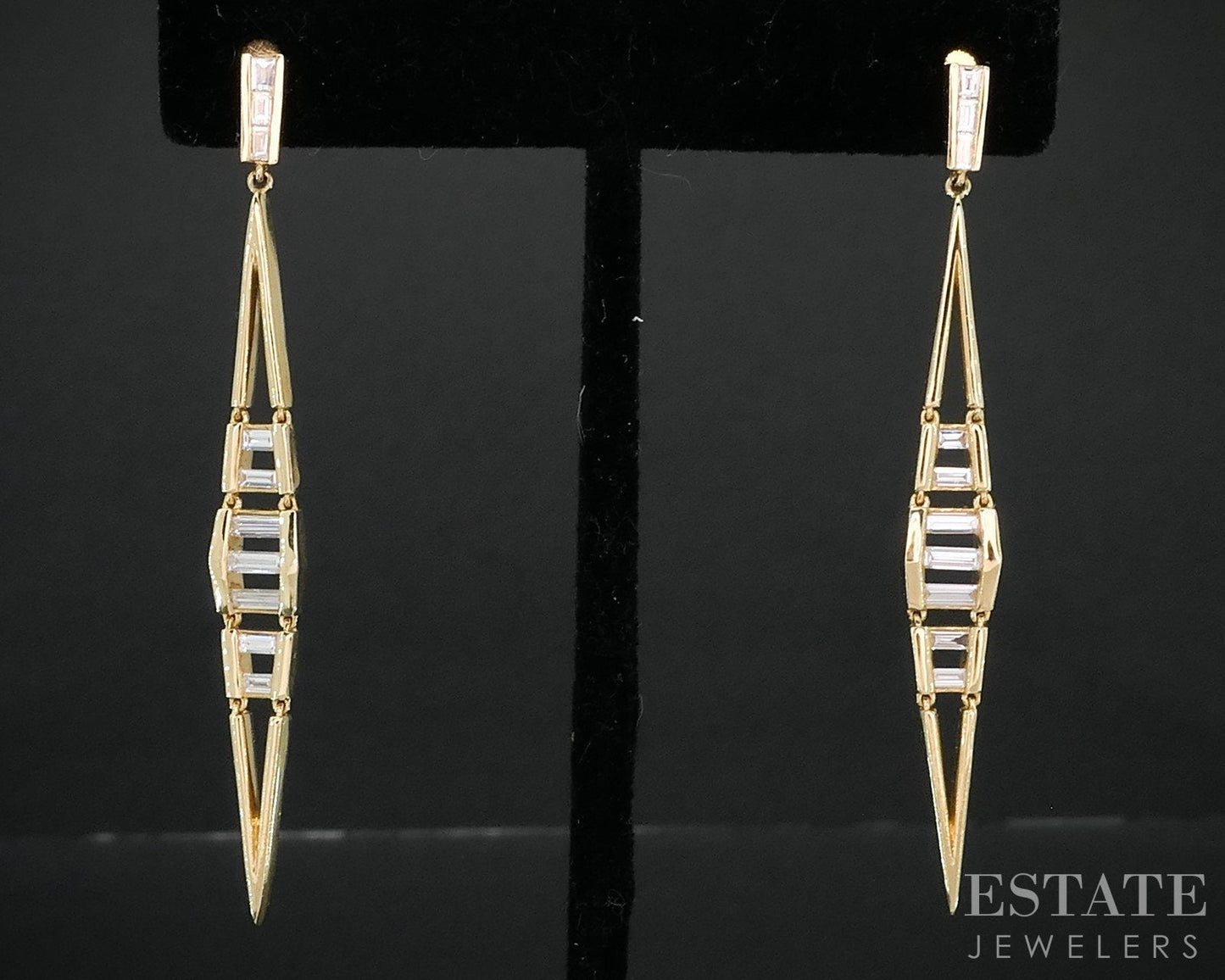 18k Yellow Gold Natural 1.22ctw Diamond Link Dangle Earrings 6.6g i19187
