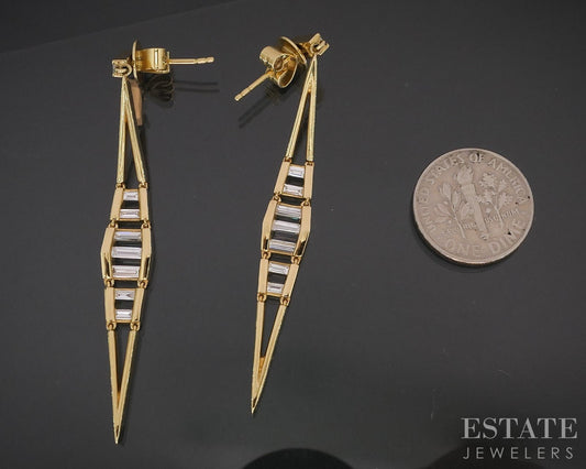 18k Yellow Gold Natural 1.22ctw Diamond Link Dangle Earrings 6.6g i19187