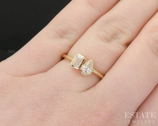 18k Yellow Gold Natural .51ctw Diamond You And Me Ladies Ring 1.9g i19184