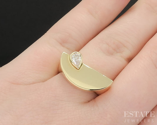 Modernist 18k Yellow Gold Natural .20ct Diamond Semi-Circle Ring 7.5g i19191