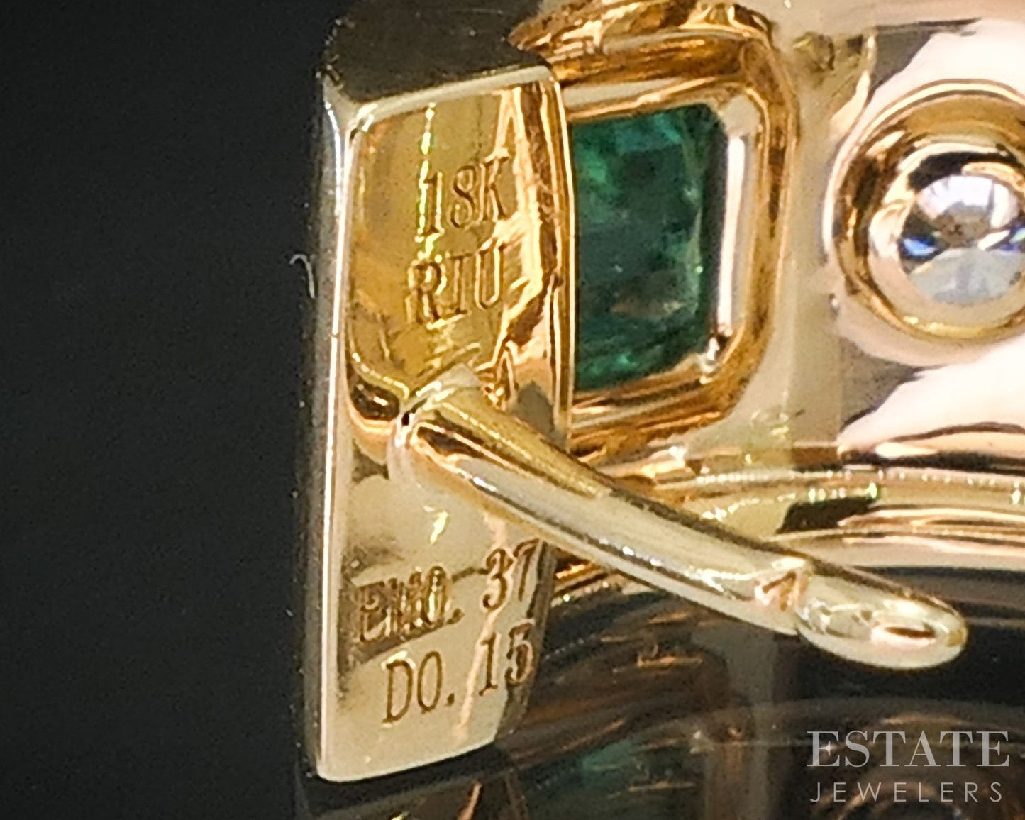 18k Yellow Gold Natural Emerald & Diamond Huggie Hoop Earrings 5.5g i19190