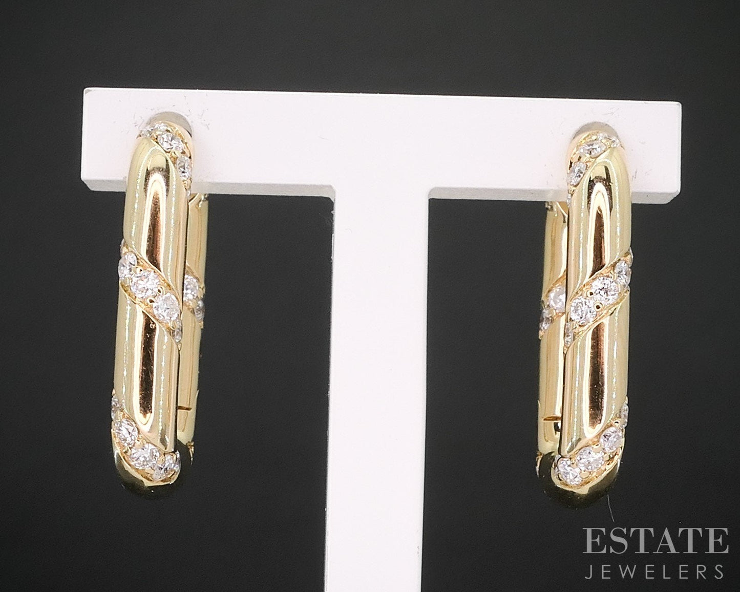 18k Yellow Gold Natural .88ctw Diamond Cushion Shaped Hoop Earrings 4.3g i19192