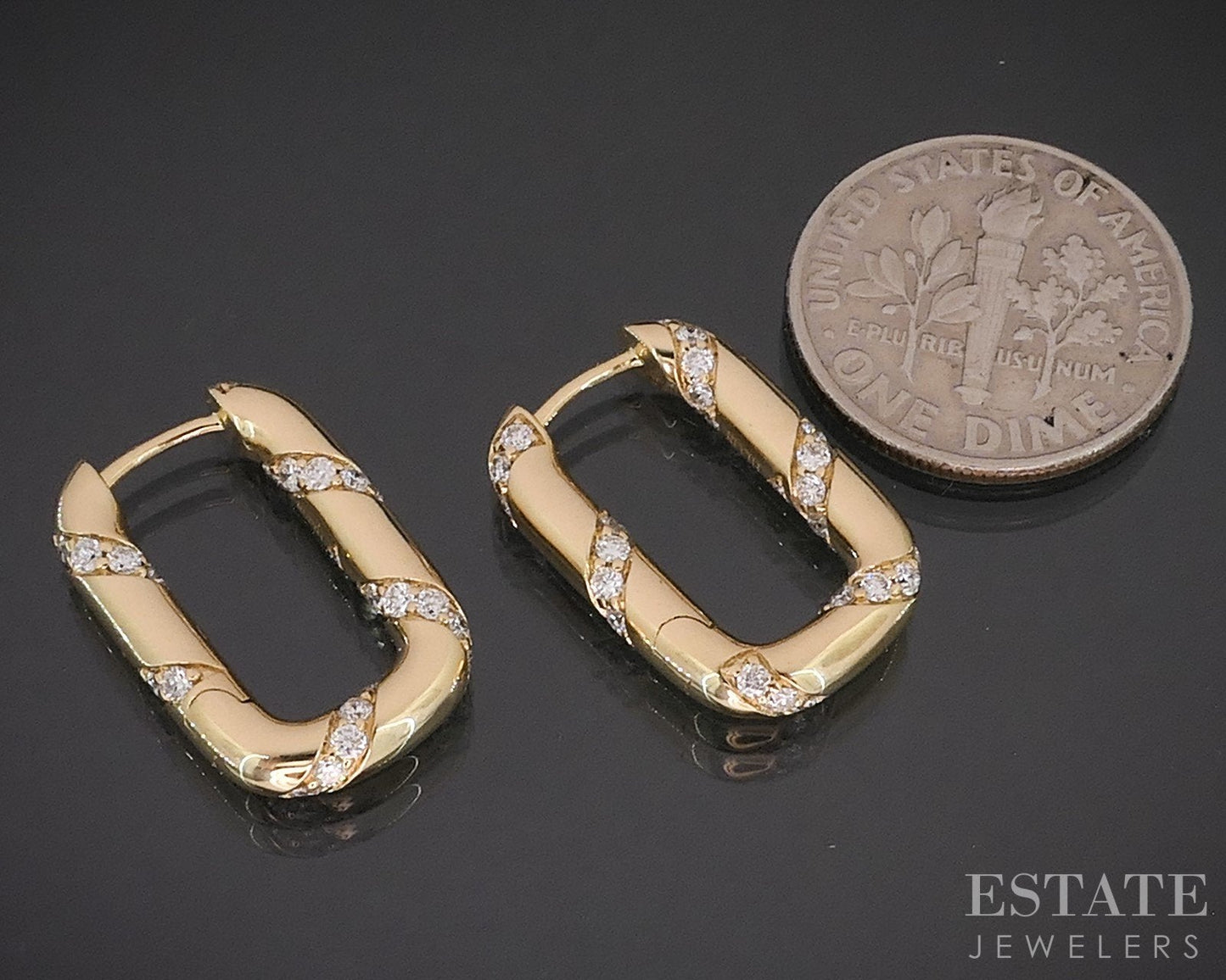 18k Yellow Gold Natural .88ctw Diamond Cushion Shaped Hoop Earrings 4.3g i19192