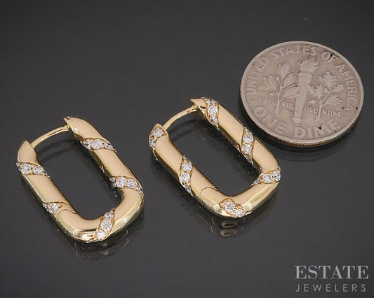 18k Yellow Gold Natural .88ctw Diamond Cushion Shaped Hoop Earrings 4.3g i19192