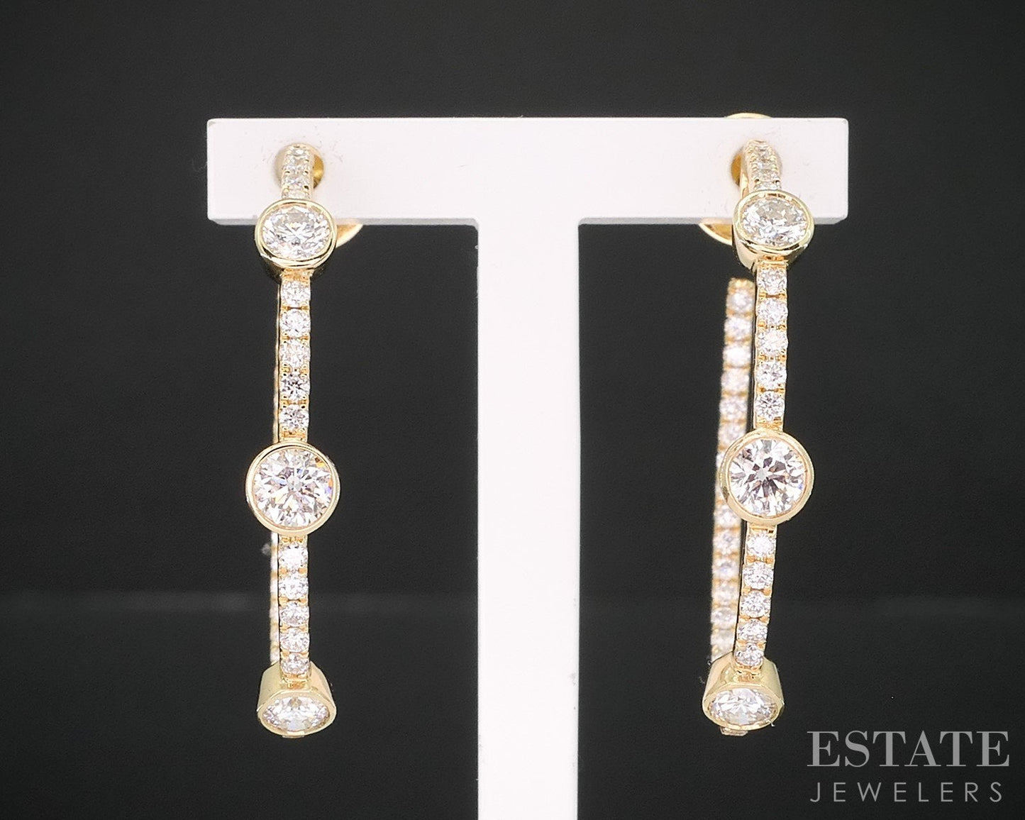18k Yellow Gold Natural 1.21ctw Diamond Inside Out Hoop Earrings 4.7g i19193