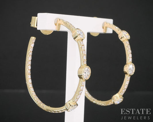 18k Yellow Gold Natural 1.21ctw Diamond Inside Out Hoop Earrings 4.7g i19193