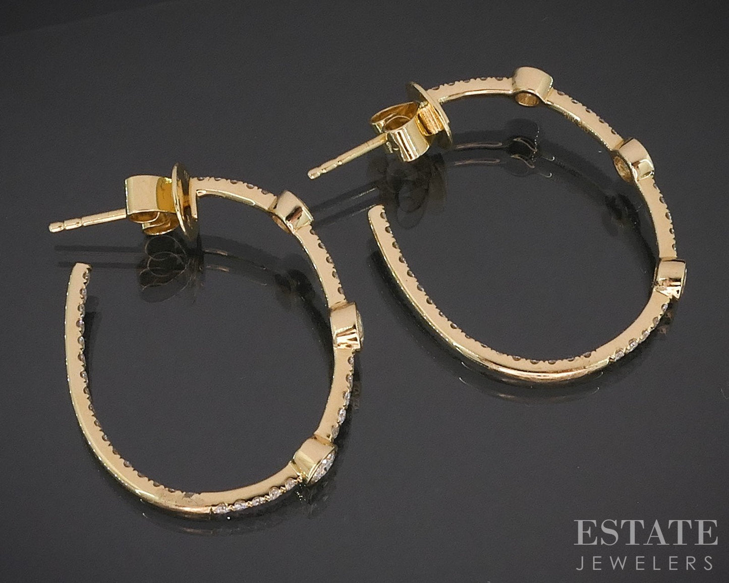 18k Yellow Gold Natural 1.21ctw Diamond Inside Out Hoop Earrings 4.7g i19193