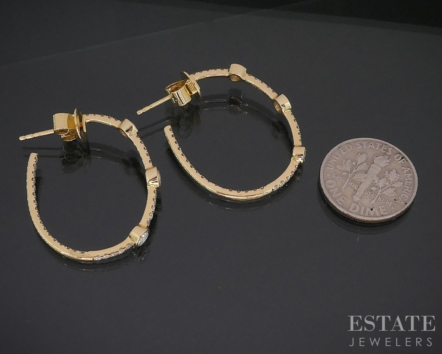 18k Yellow Gold Natural 1.21ctw Diamond Inside Out Hoop Earrings 4.7g i19193