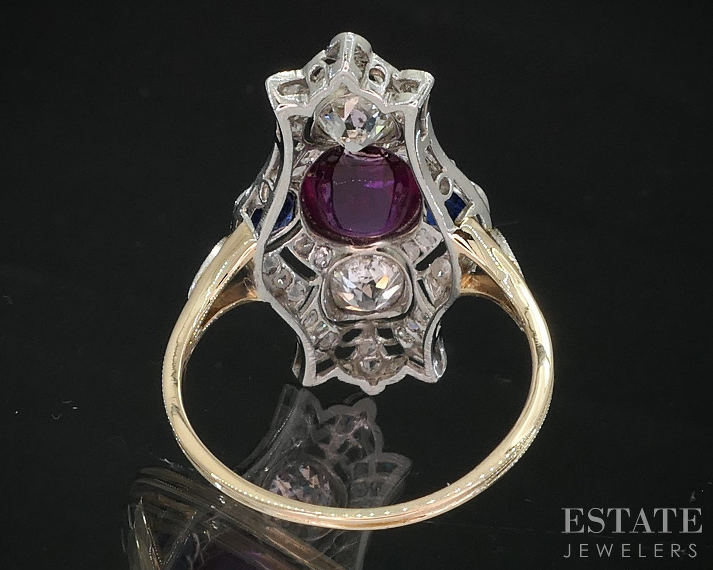 Antique Edwardian Platinum 14k Gold European Diamond Ruby Ring 3.7g p81863