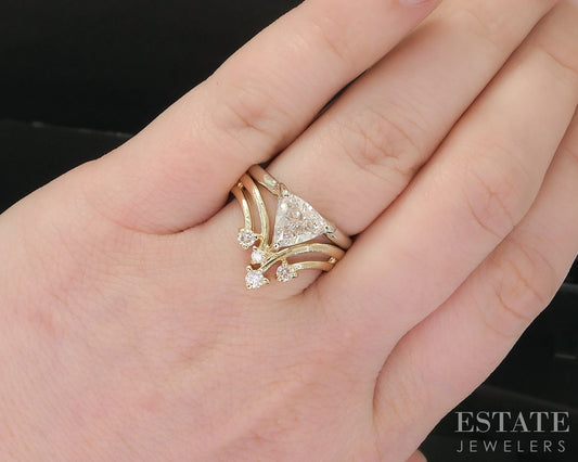 14k Yellow & White Gold Trillion Natural 1.10ct Diamond Wedding Set 6.5g i19198