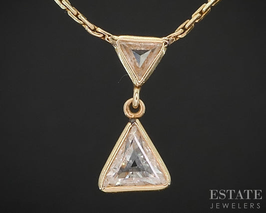 14k Yellow Gold Triangle Natural .30ctw Diamond Triangle Y-Necklace 16"L i19206