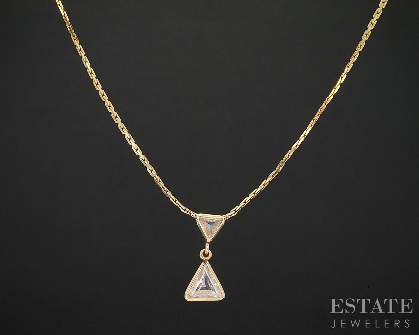14k Yellow Gold Triangle Natural .30ctw Diamond Triangle Y-Necklace 16"L i19206