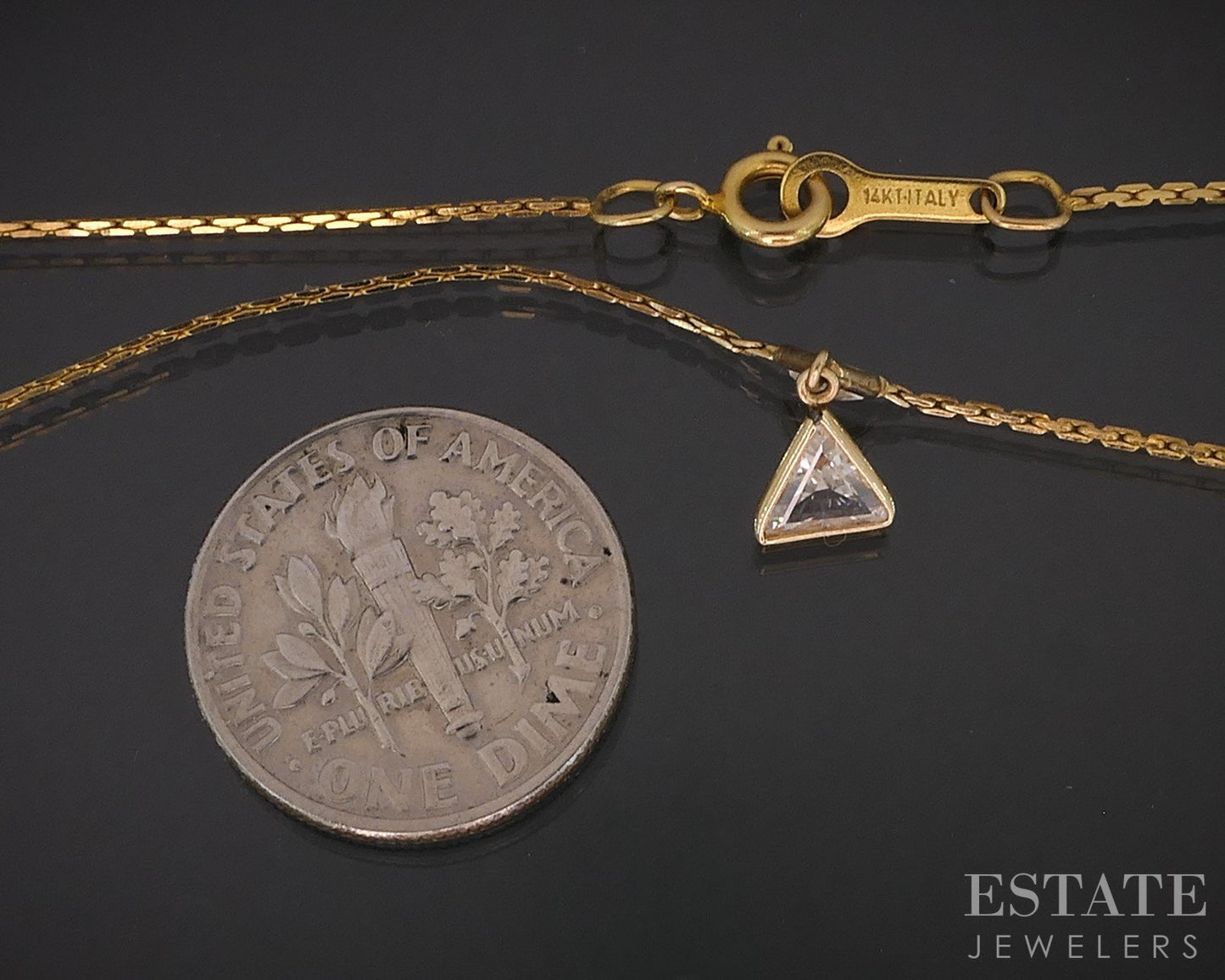 14k Yellow Gold Triangle Natural .30ctw Diamond Triangle Y-Necklace 16"L i19206
