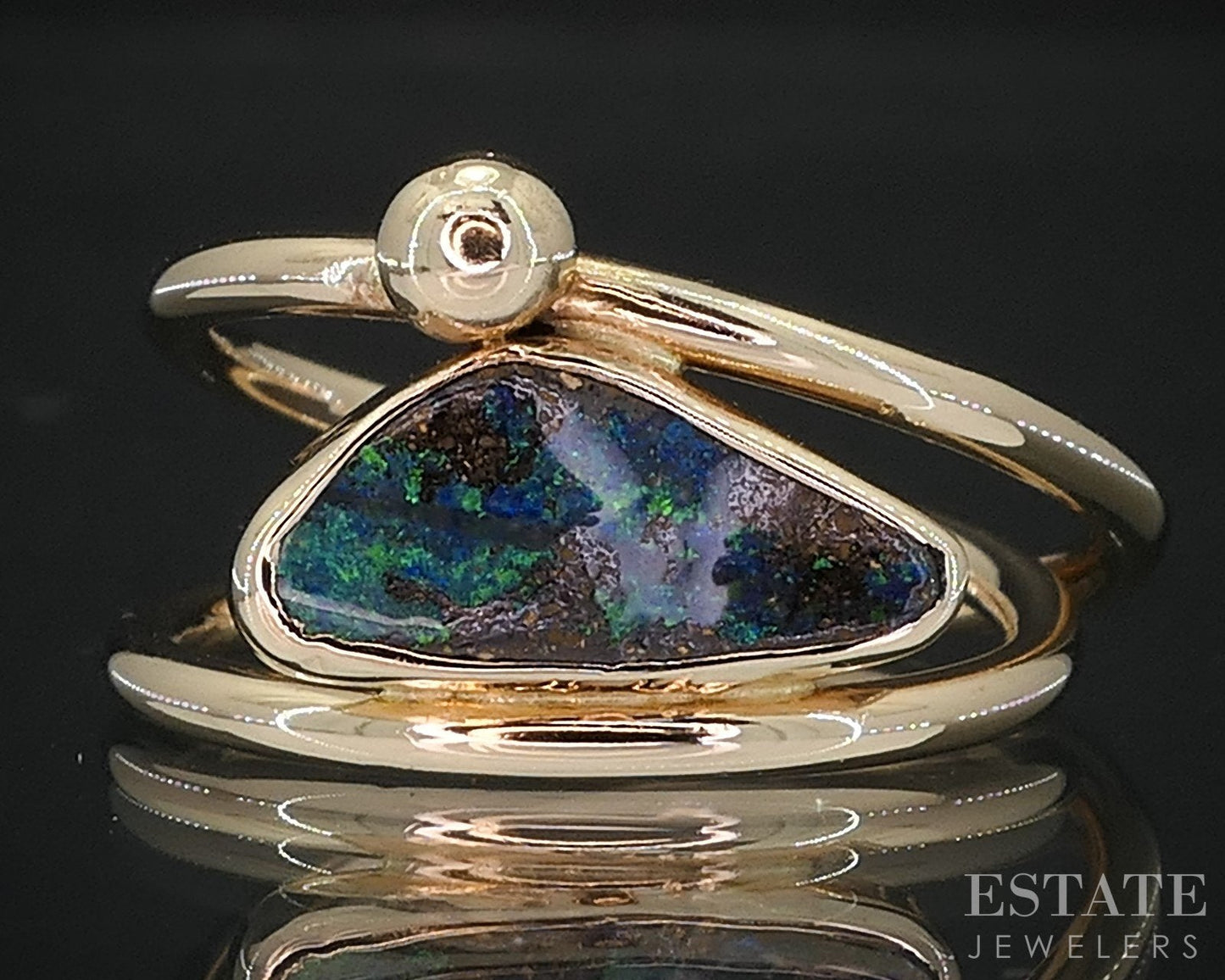 14k Yellow Gold Natural Boulder Opal Ladies Crossover Band Ring 4.1g i19210