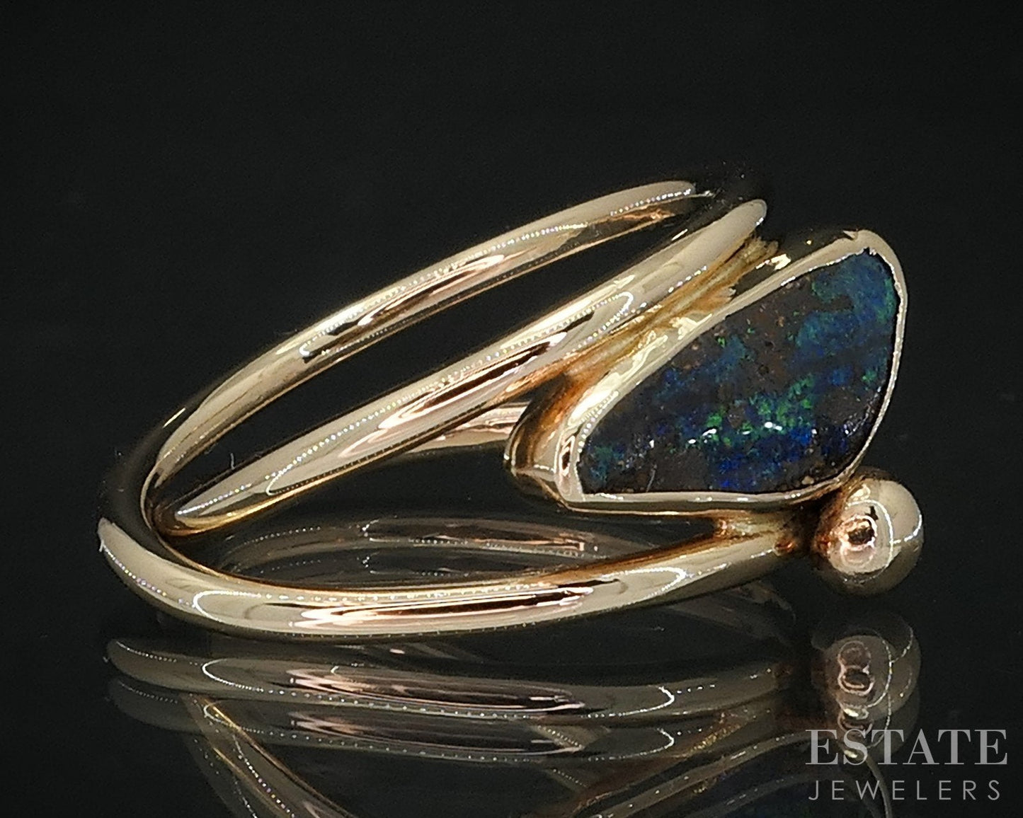 14k Yellow Gold Natural Boulder Opal Ladies Crossover Band Ring 4.1g i19210