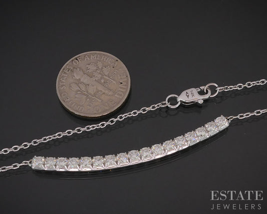 14k White Gold Natural .75ctw Diamond Curved Bar Ladies Necklace 4g 22"L i19211