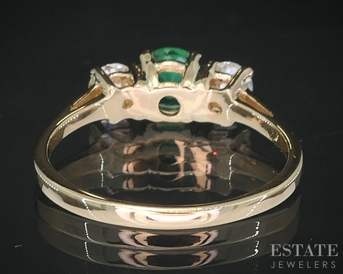 14k Yellow Gold Round Natural Emerald & Diamond Three Stone Ring 2.6g i19203