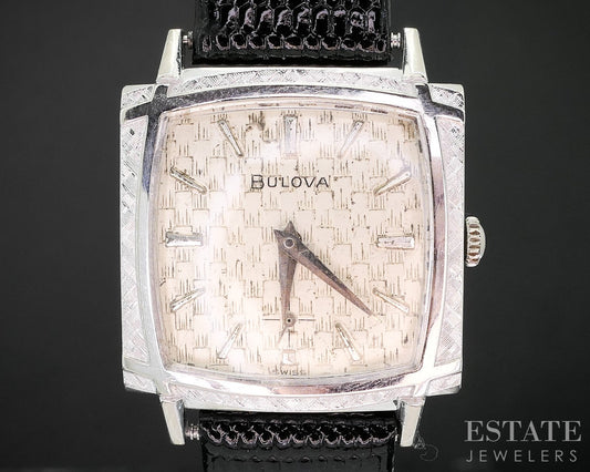 Vintage Bulova Gold Tone Cal. 11AF Basket Weave TV Dial Mens Watch i19233