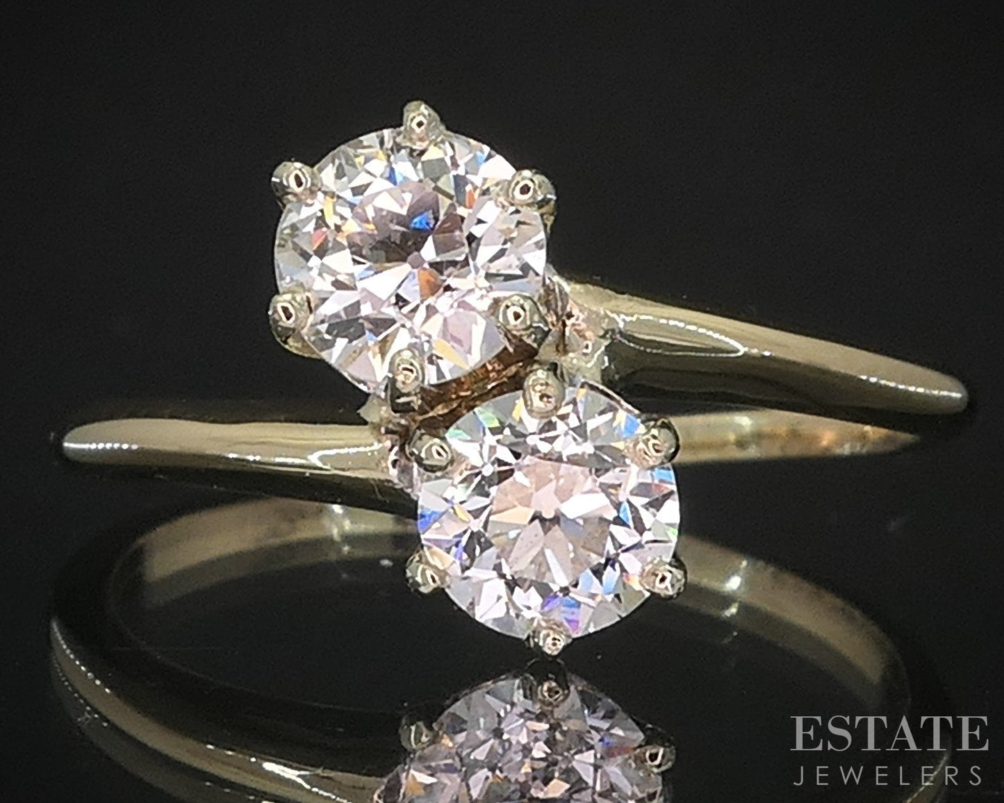Antique 14k Yellow Gold European Natural 1.10ctw Diamond Bypass Ring i19242