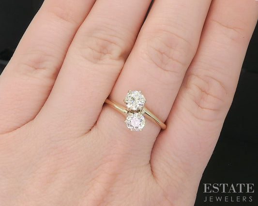 Antique 14k Yellow Gold European Natural 1.10ctw Diamond Bypass Ring i19242