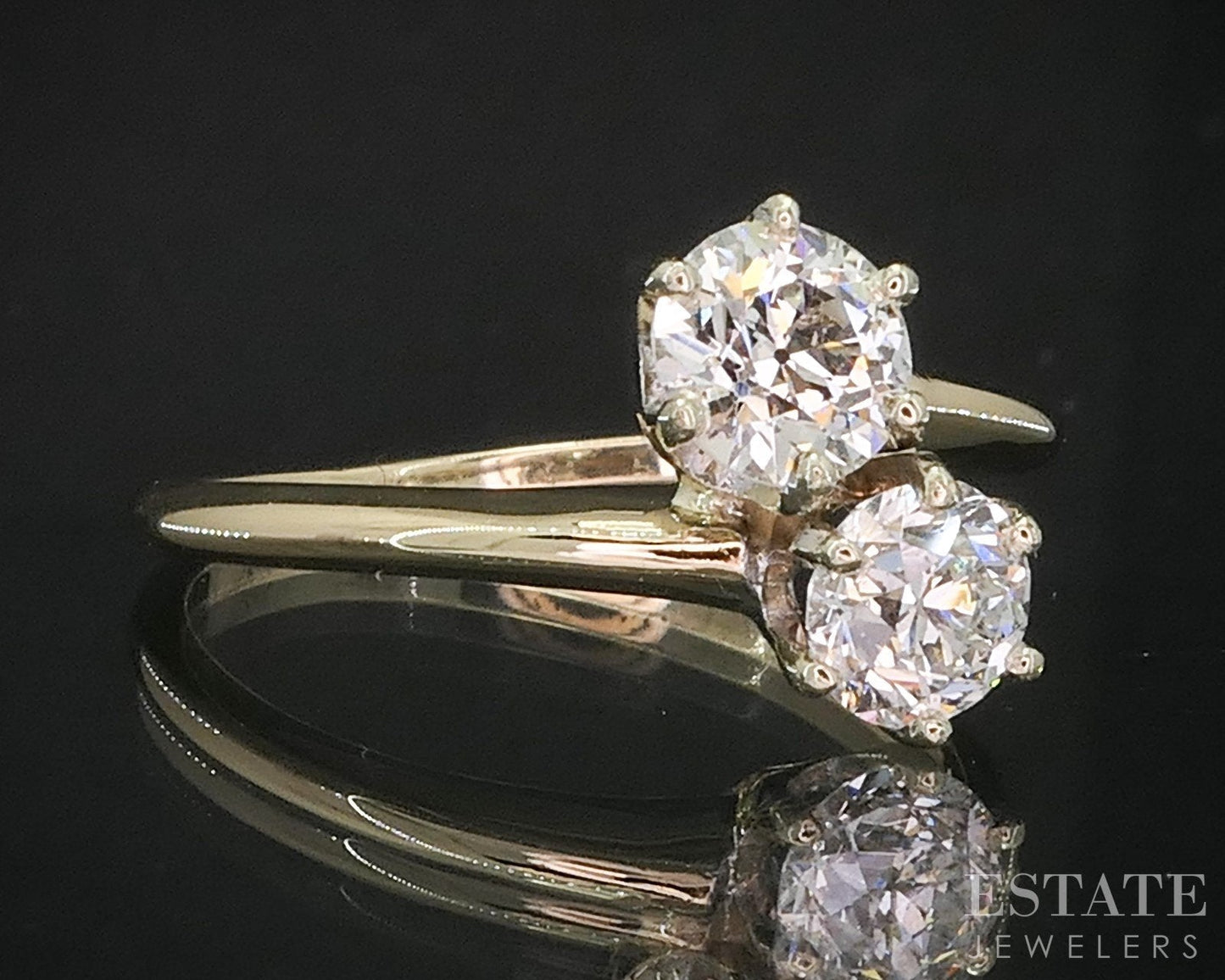 Antique 14k Yellow Gold European Natural 1.10ctw Diamond Bypass Ring i19242