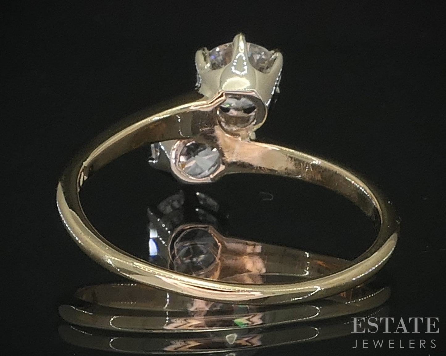 Antique 14k Yellow Gold European Natural 1.10ctw Diamond Bypass Ring i19242