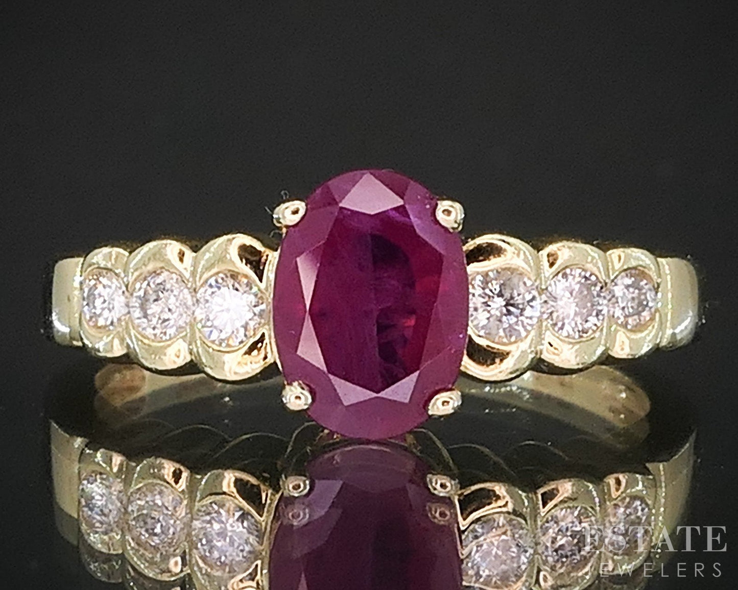 14k Yellow Gold EFFY Oval Natural Ruby & Diamond Ladies Ring 2.5g i19244