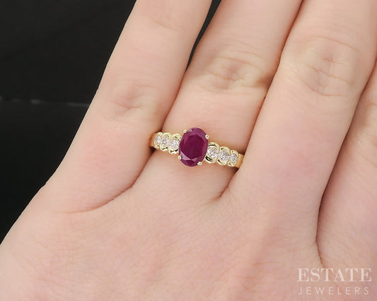 14k Yellow Gold EFFY Oval Natural Ruby & Diamond Ladies Ring 2.5g i19244