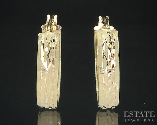 10k Yellow Gold Diamond Cut Oval Hoop Ladies Earrings 1.6g i19277