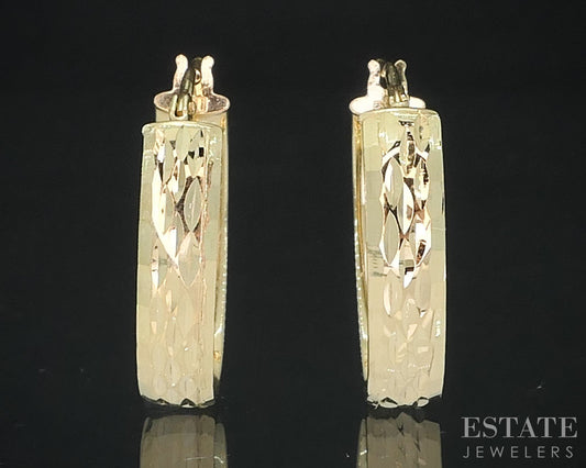 10k Yellow Gold Diamond Cut Oval Hoop Ladies Earrings 1.6g p82350
