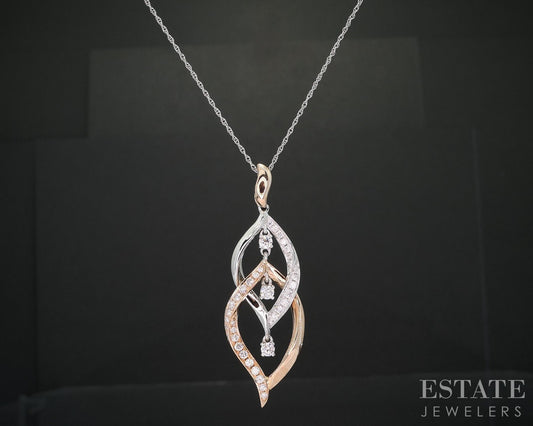 14k Rose & White Gold Natural .50ctw Diamond Dangle Necklace 4.2g 18"L i19265