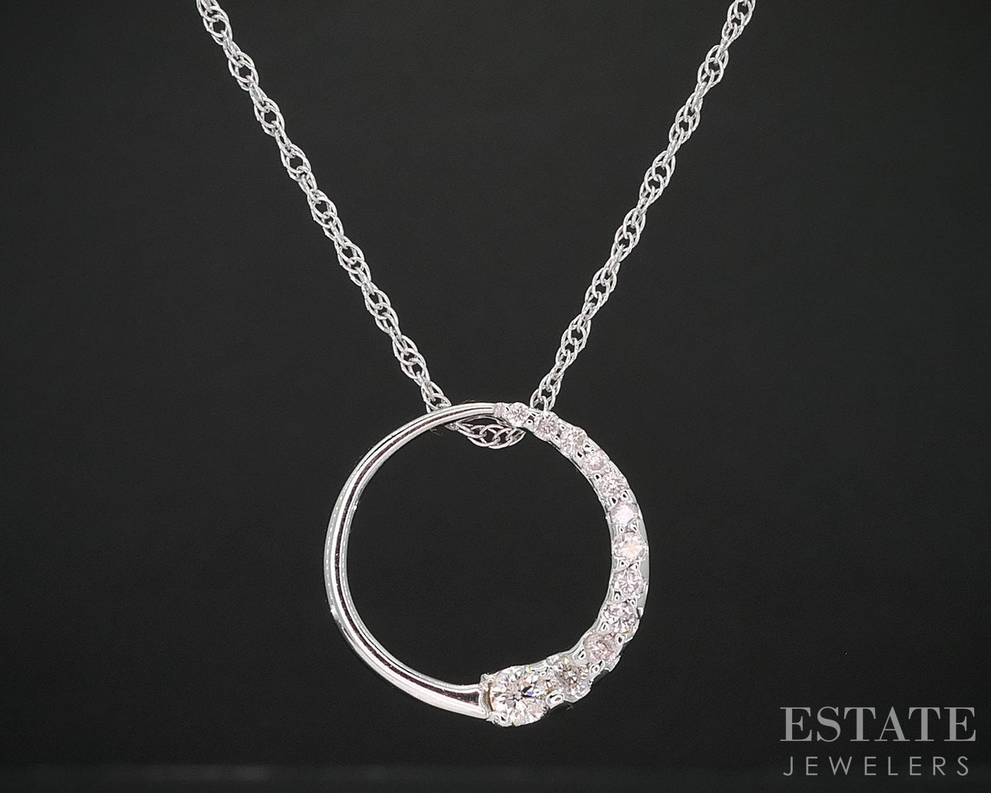 14k White Gold Natural .15ctw Diamond Circle Ladies Necklace 2.9g 18"L i19247