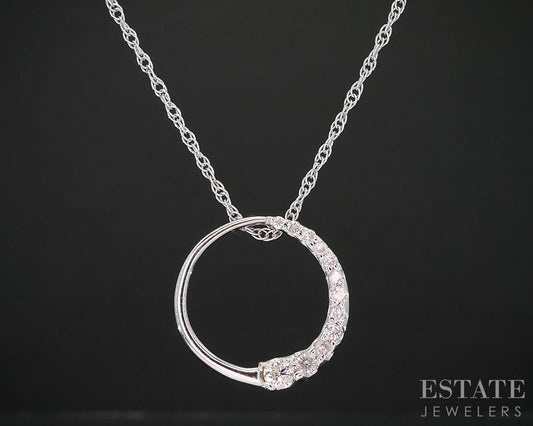14k White Gold Natural .15ctw Diamond Circle Ladies Necklace 2.9g 18"L i19247