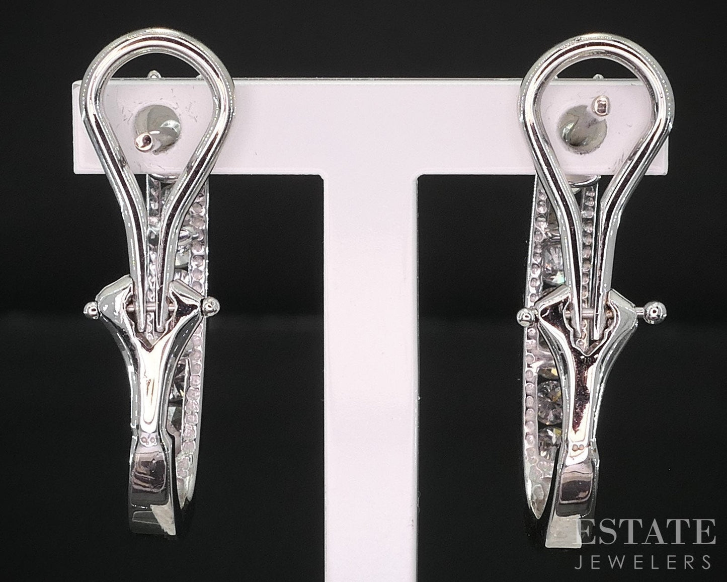 14k White Gold Round Natural .75ctw Diamond J-Hoop Ladies Earrings 5.7g i19252