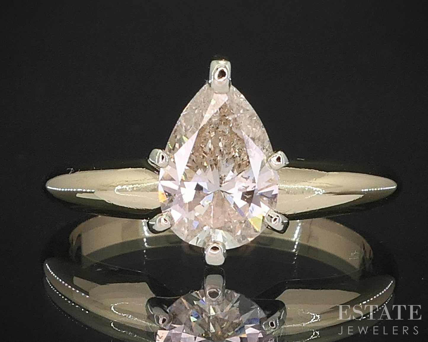 14k Yellow Gold Pear Natural .85ct Diamond Solitaire Engagement Ring i19249